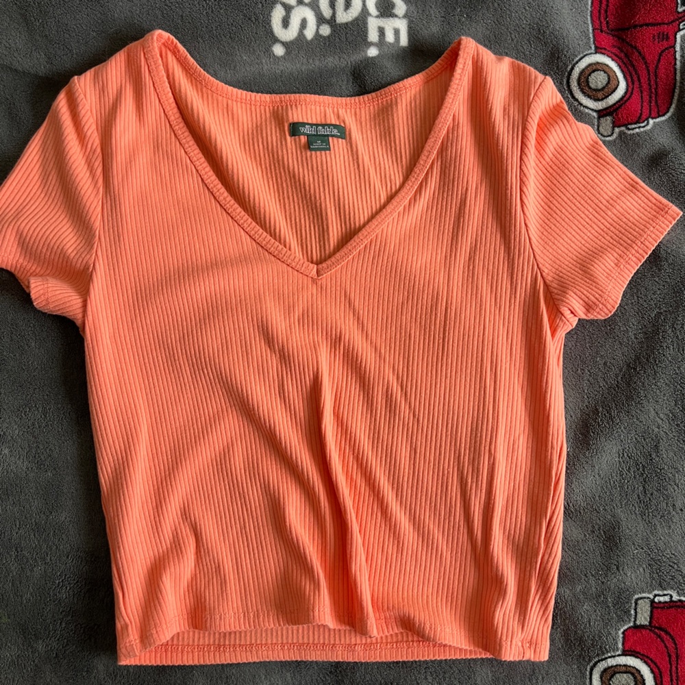 Orange V-Neck Ribbed Top